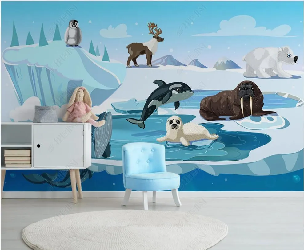 Niestandardowe zdjęcie Mural 3D Niebieska tapeta na ścianie Akwarela Whale zwierząt Budynek dla dzieci Wystrój Domowy Dekoracje 3D Murale ścienne Tapety na ściany w rolkach