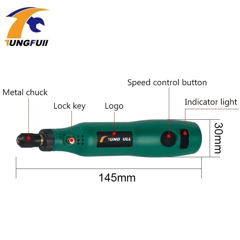 Tungfull Mini-outils électriques rotatifs sans fil à vitesse variable Perceuse sans fil à main électrique Y200323