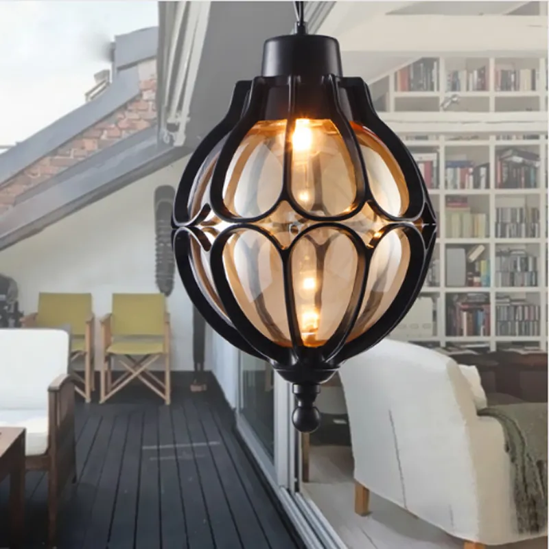 Lampes murales d'extérieur Étanche Extérieur Jardin LED Lumière Ambre Verre Bronze Vintage Suspension Balcon Simple Couloir Entrée E27 Luminaire Suspendu