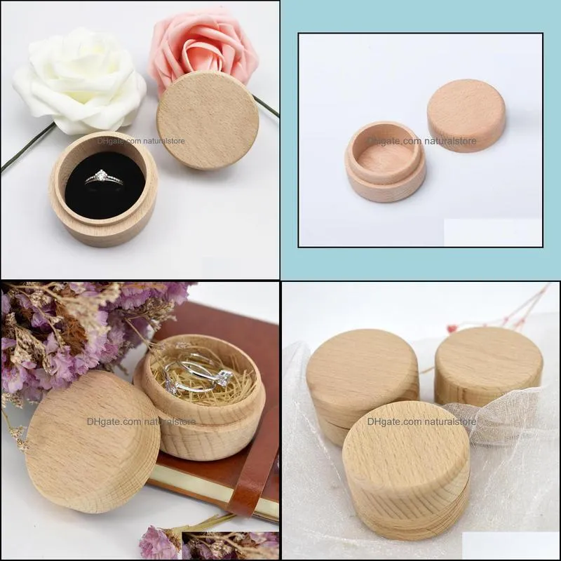 Small Round Wooden Storage Boxes Ring Box Vintage decorative Natural Craft Jewelry box Case Wedding Accessories