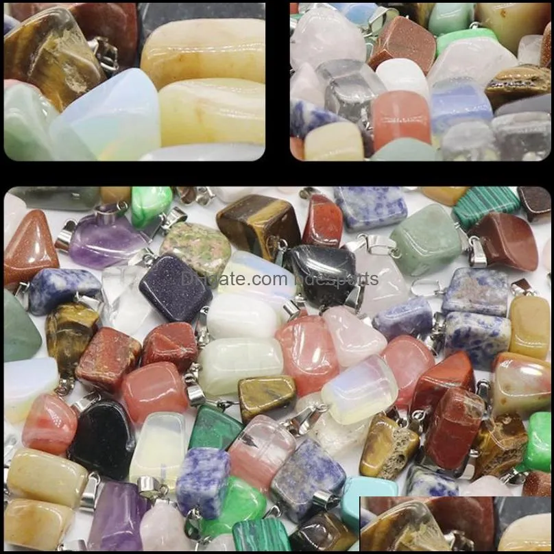 party gift Irregular Crystal Natural Stone Pendant Necklaces Gemstone Agate Quartz Turquoise Malachite Jade Amethyst Pendants with Leather