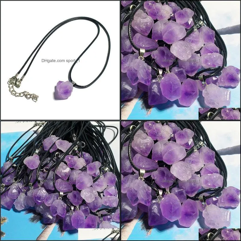 natural stone amethyst irregular shape pendant charms necklaces reiki healing chakra crystal necklace for women jewelry