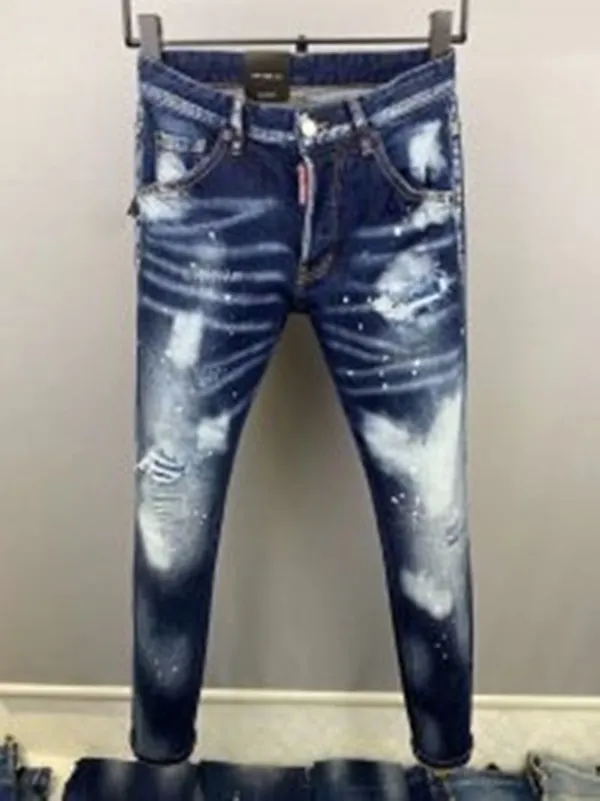 2022 Neue Herren Jeans Loch Hellblau Dunkelgrau Italien Marke Mann Lange Hosen Hosen Streetwear Denim Skinny Slim Straight Biker Jean für D2 Top Qualität Größe 28-38 9837