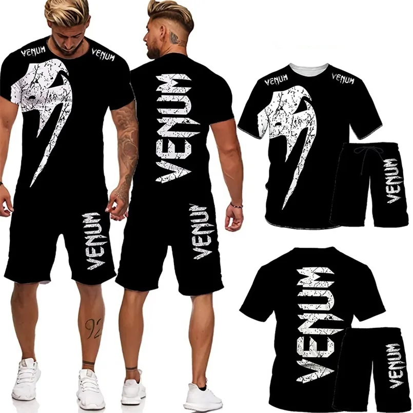 Summer Men Set 3D печатная футболка шорты 2 костюма мужская одежда для одежды Случайные наряды Мода Хараджуку Стрельная одежда 220708