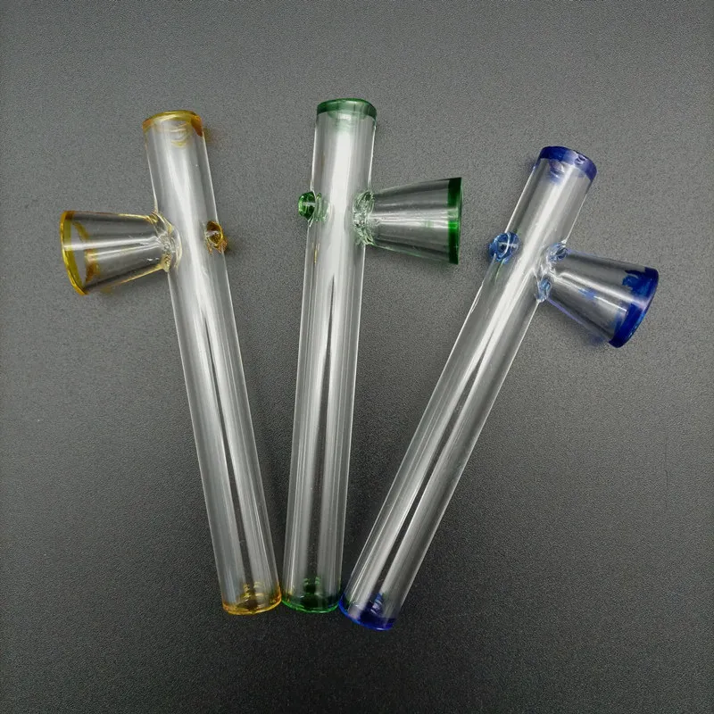 Glass Smoking Pipe Trumpet Style Transparent Burning Tobacco Dry Herb Handle Pipes Thick Pyrex Nail Burner Tube