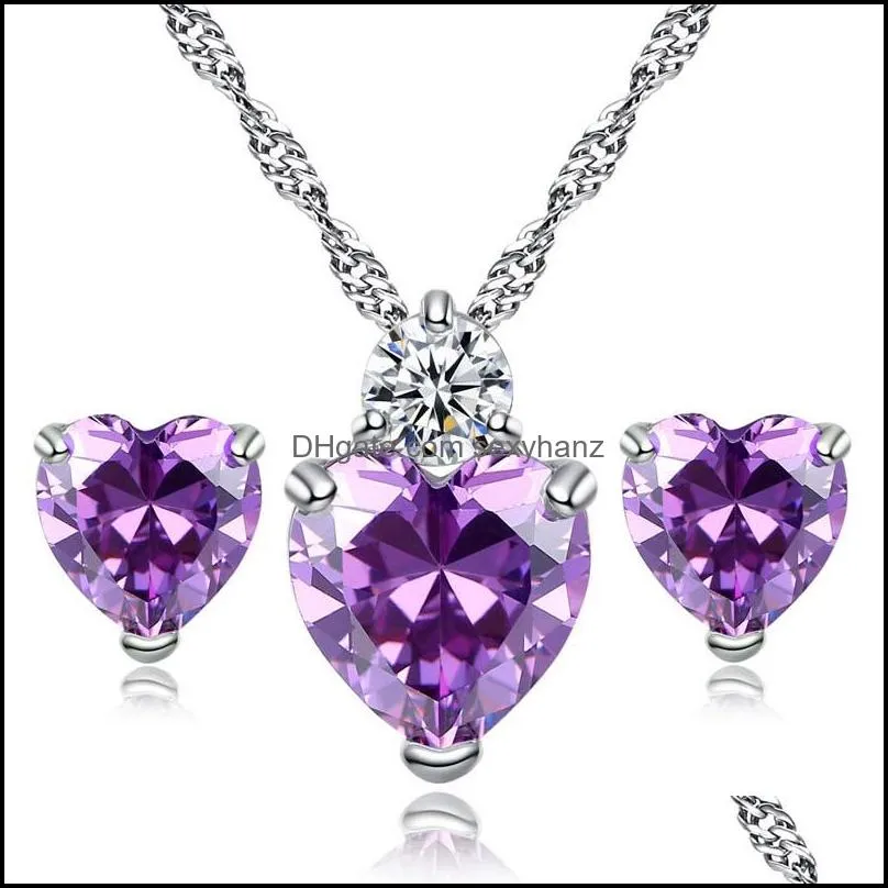 silver jewelry sets hot sale crystal earrings pendant necklaces set for women girl party gift fashion jewelry wholesale free shipping