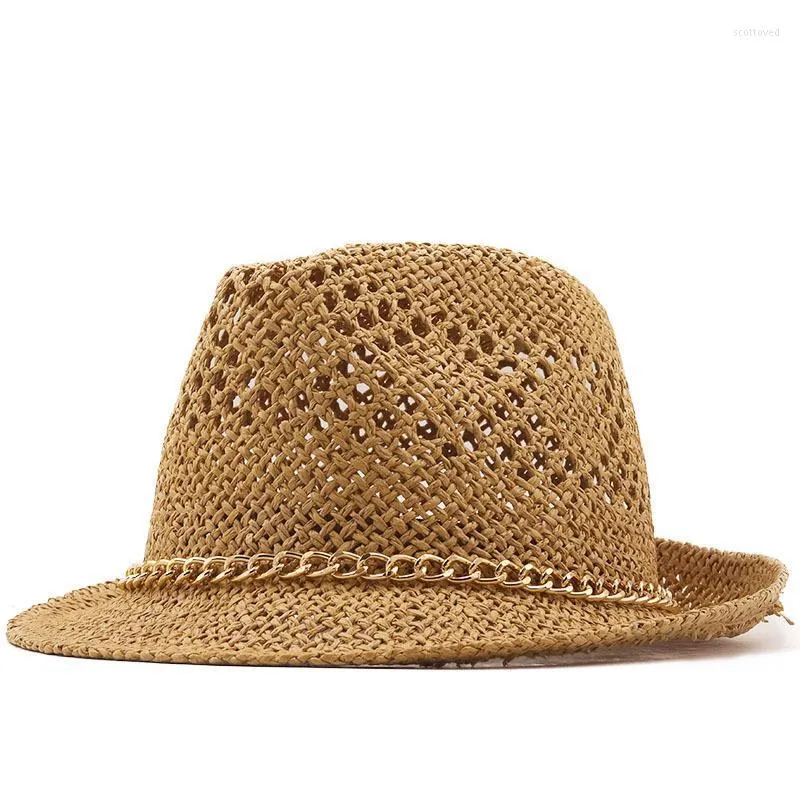 Wide Brim Hats Summer Jazz Women Straw Hat Beach Men Sun Casual Panama Male Cap Rope Patchwork Striped Visor Scot22