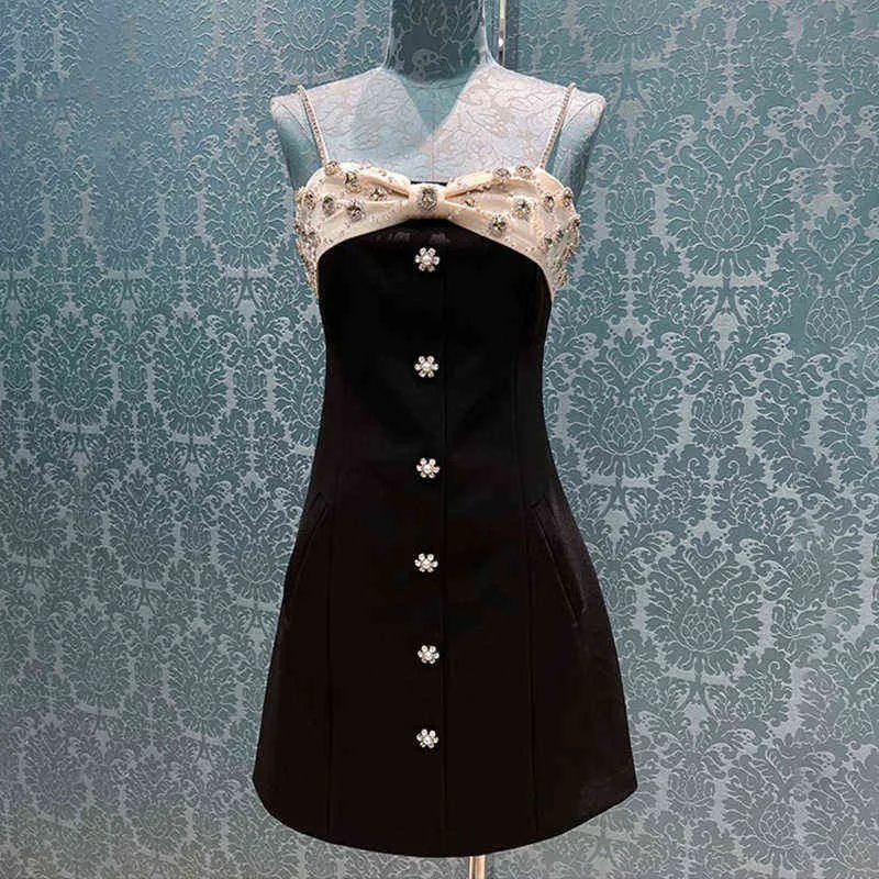 diamond studded suspender skirt black celebrity dress looks thin heavy industry bow wrap summer new style