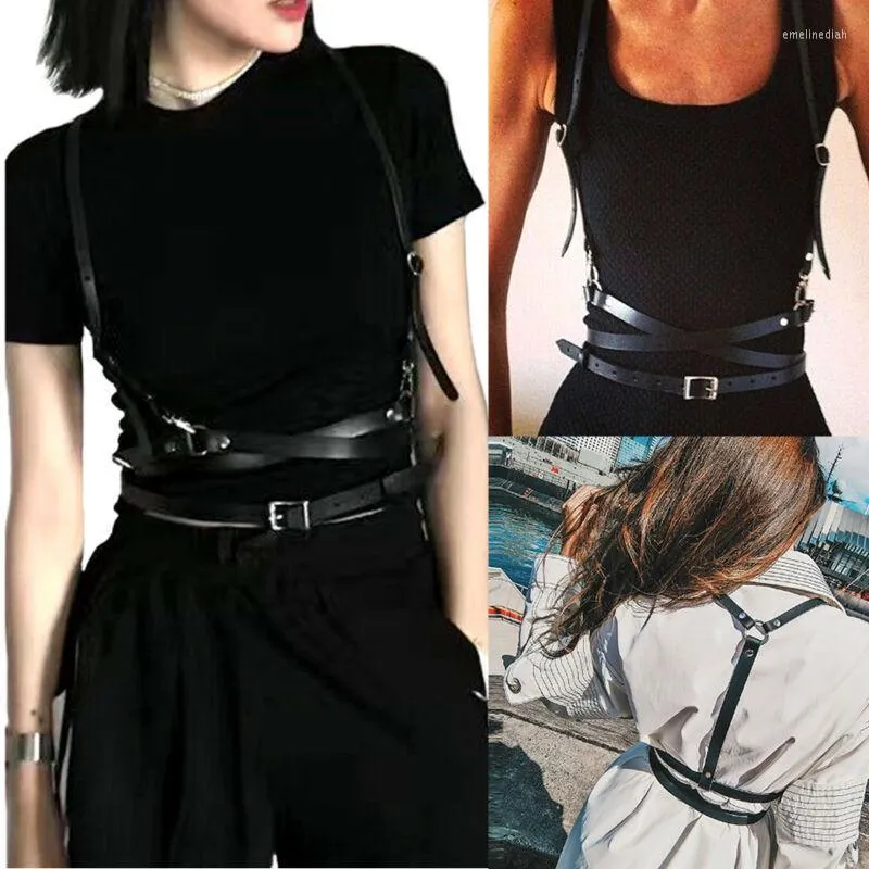 Riemen mode kleding accessoires vrouwen zwart goth faux lederen kooi vest borst beeldhouwen body kabelboom riem riem cincherbelts emel22