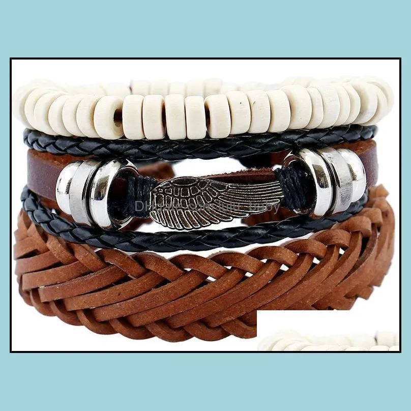Charm Bracelets Mtilayer Wings Cross Leather Bracelet Drop Delivery 2021 Baby Dhgno