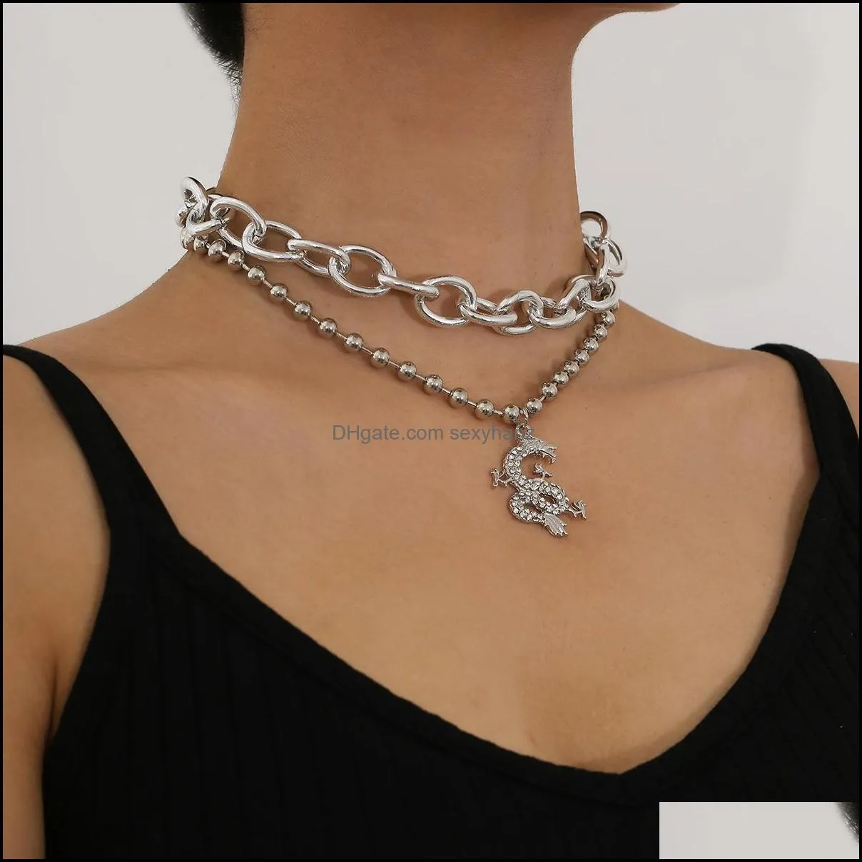 pendant necklaces creative design zodiac dragon inlaid rhinestones multi-layered beanie chains short clavicle chain fashion personality Chinese style