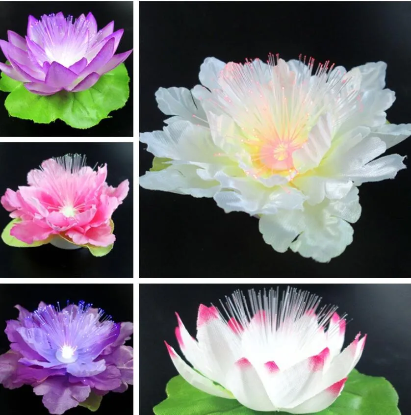 New LED colorful fiber optic lotus lights small flower night light flash festival decoration luminous lights 6pcs/lot