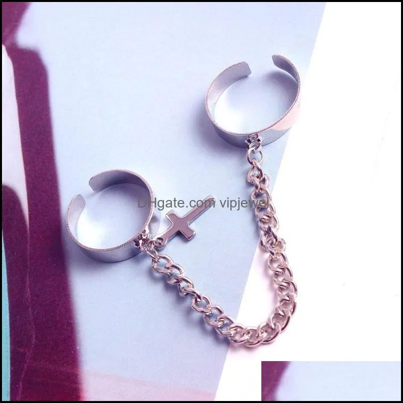 double finger 6cm chain rings for women ring set tassel punk jewelry