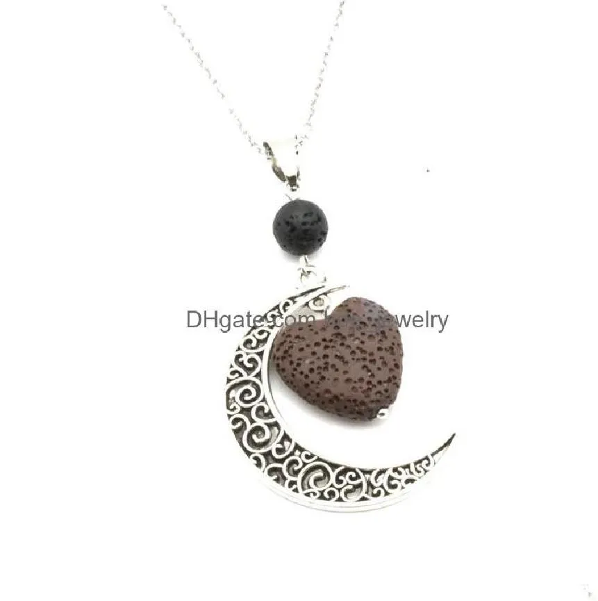 heart lava rock bead volcano necklace aromatherapy  oil diffuser necklaces black lava pendant stainless chain jewelry