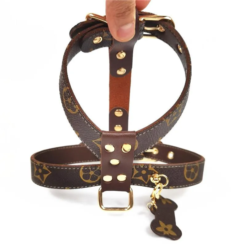 Luxury Baroque Dog Harnesses Leashes INS Fashion Durable Leather Pets Harness 6 Patterns Personality Charm cats Leash