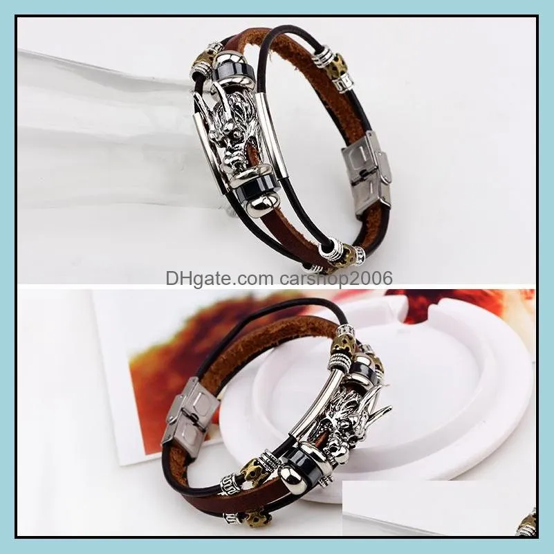 dragon leather bracelets hot sale handmade wrap charm bracelets wristbands bangles for men fashion jewerly wholesale free shipping