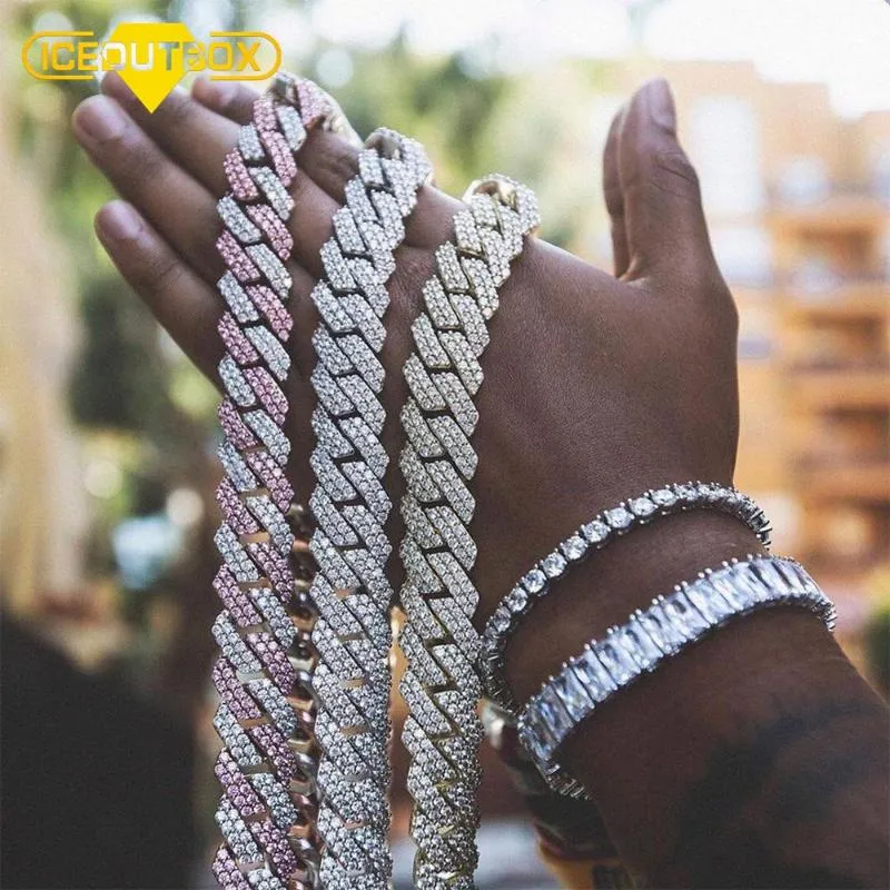 Chains Fashion 14mm Cuban Link Chain Pink Gold Color For Women Men's Hip Hop Jewelry Iced Out 2 Row Crystal Necklace Top Quality ChainCh