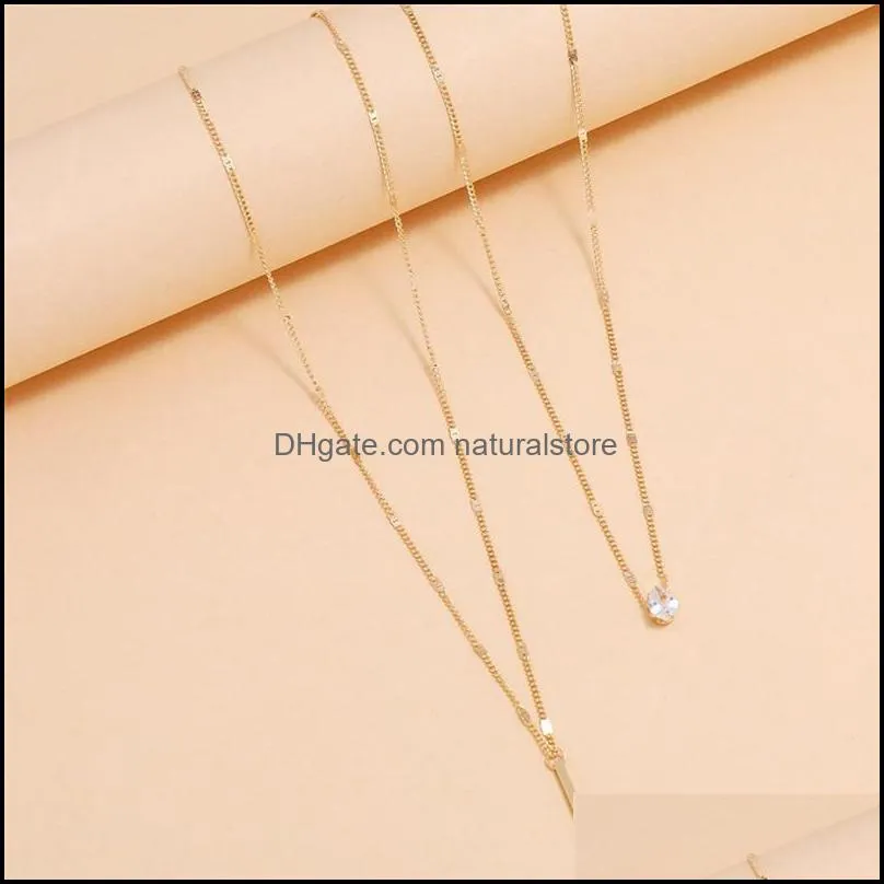 Pendant Necklaces VAGZEB Simple Crystal Geometric Gold Necklace Set For Women Charms Fashion Square Rhinestone Female Vintage Jewelry