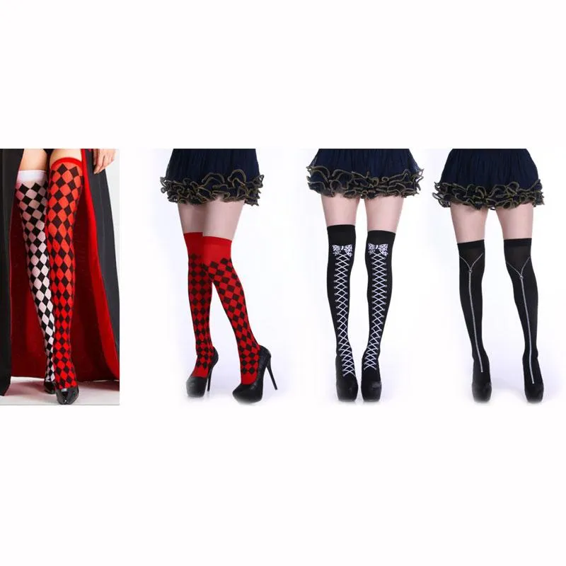 Socks & Hosiery Pair Halloween Party Stockings Clown Costume Plaid Knee-High Long Women Over The Knee Thigh KneeSocks