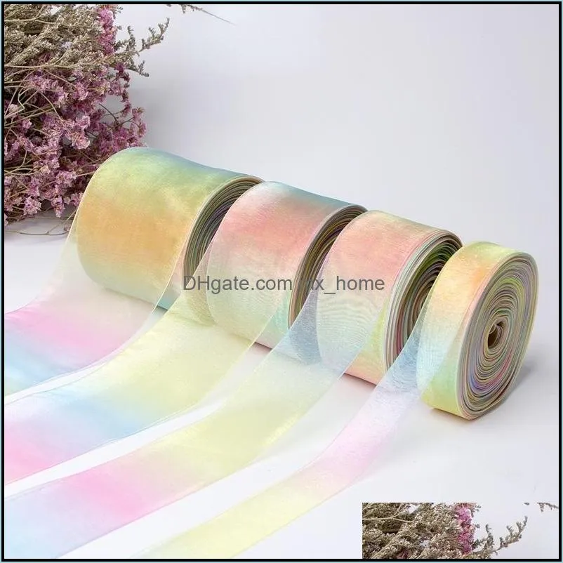 50Yards Rainbow Color Organza Lace Ribbon For Gift Wrapping Handmade Accessories DIY Wedding Home Decoration