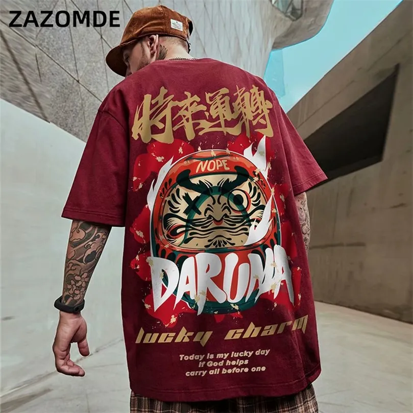 Men s T Shirts Chinese Style Lucky Printed Short Sleeve Tshirts Summer Hip Hop Casual Cotton Tops Tees Streetwear LJ200827