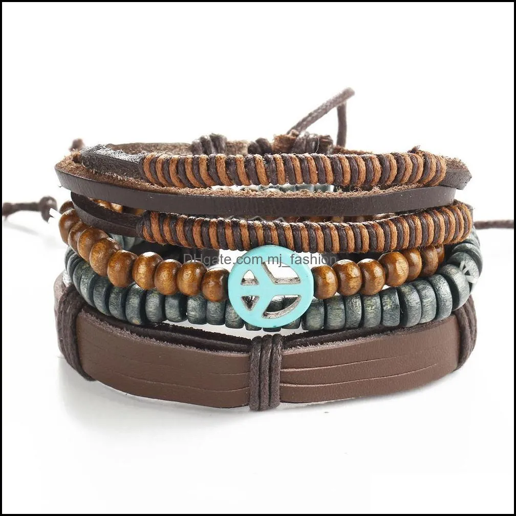 charms bracelets casual jewelry vintage adjustable wrap braided bracelet multilayer leather bracelet