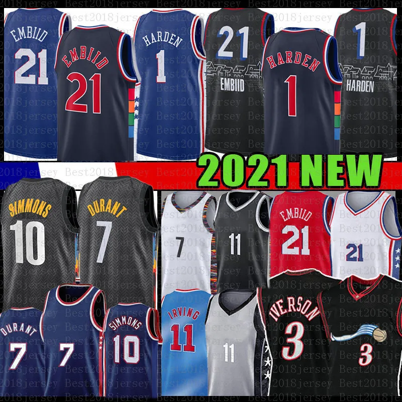 Joel Embiid Ben Simmons Allen Iverson Basketball Jersey Kevin Durant Julius Erving James Harden Kyrie Irving Jerseys 21 10 3 72 11 Biggie 1