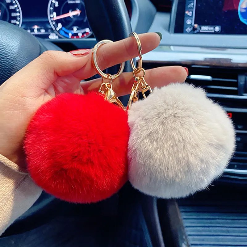 Rex rabbit hair ball keychain favor female cute car key pendant plush schoolbag pendants accessories key chain