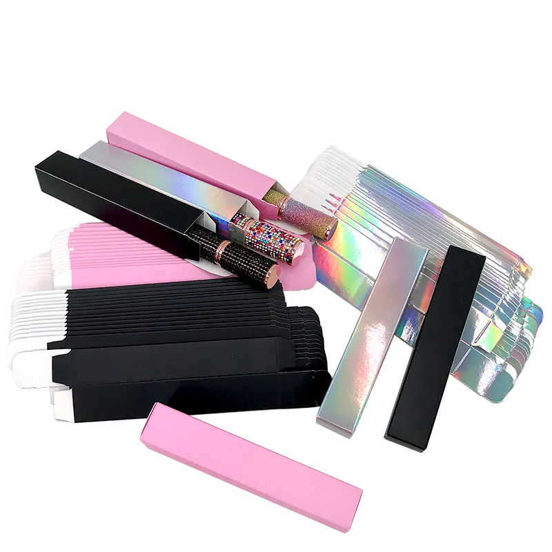 Logotipo personalizado Lash Mascara Box Holographic Pink Glitter Lipgloss Mascaras Embalaje Caja de papel suave vacía