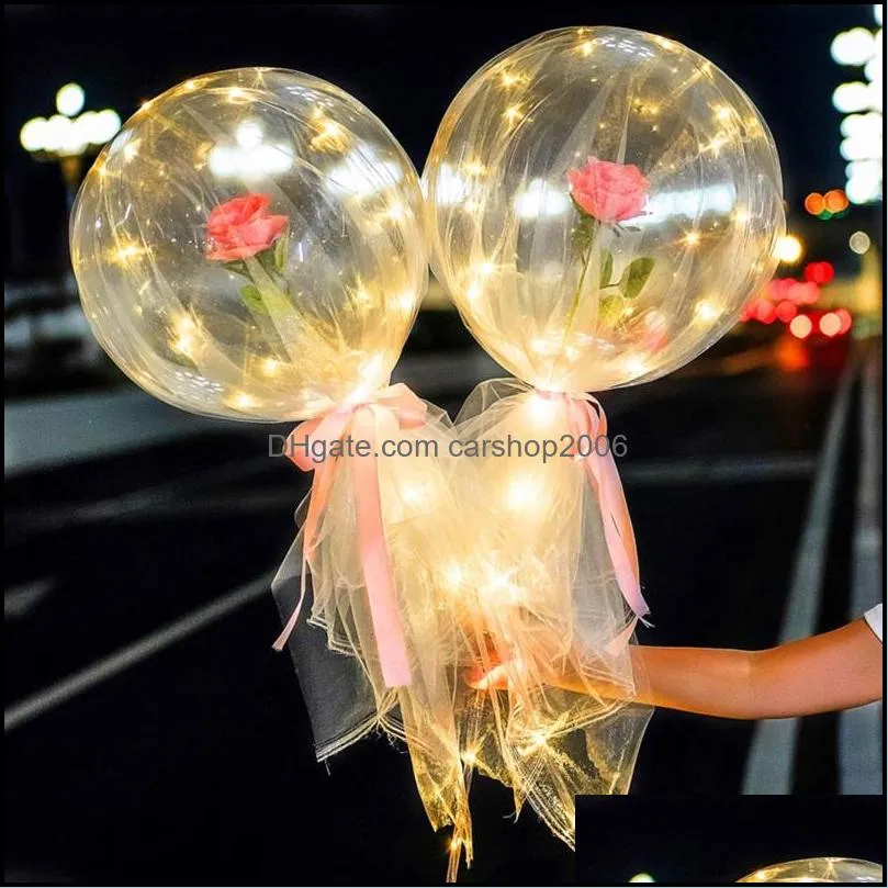 colorful luminous balloon rose bouquet transparent bobo ball rose valentines day gift birthday party wedding decoration balloons