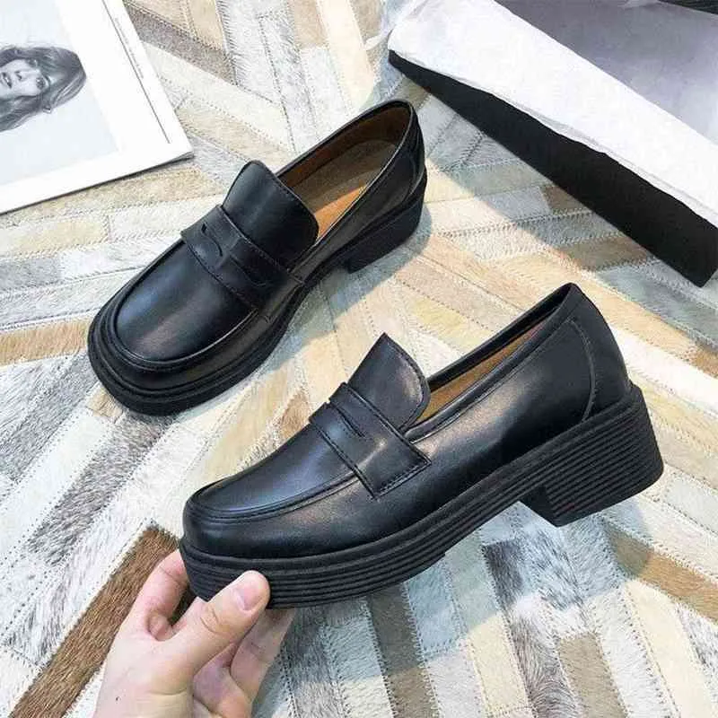 Retro Britischen College-Stil Loafers Schuhe Dicken Boden Janes Loafers Mädchen Casual Schuhe Flache Mary Schuhe Frauen Plattform Leat Y220628