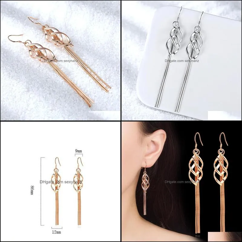 S925 Silver Earrings For Women Dangle Earring Rose Gold Tassels Bridal Wedding Jewelry Wholesale