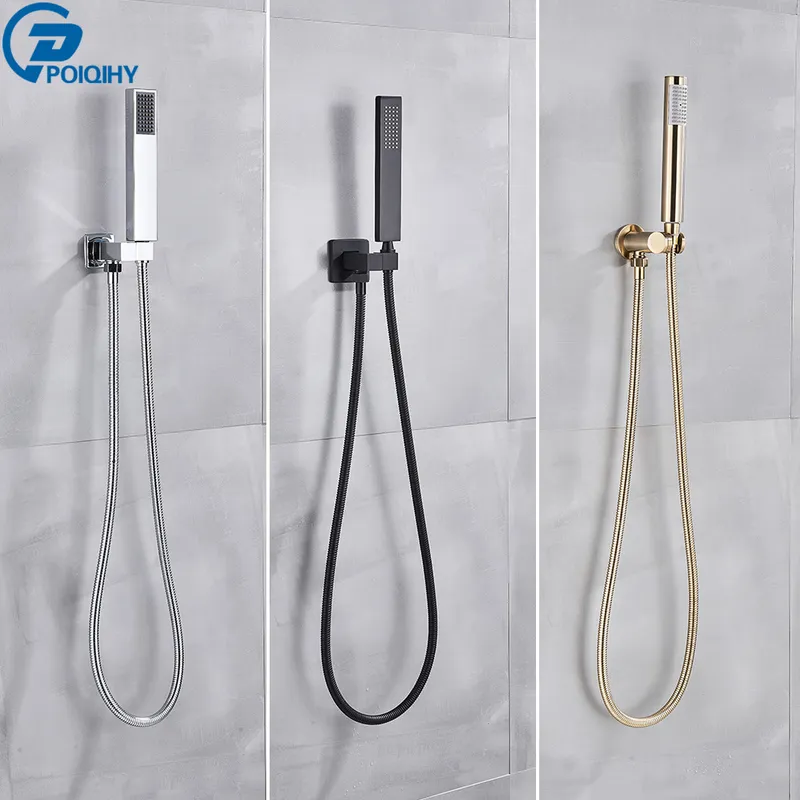 Poiqihy Golden Handshower Head 150cmステンレス鋼シャワーホースプラスチックブラケットシャワー蛇口ヘッドウォールマウント蛇口アクセター201105