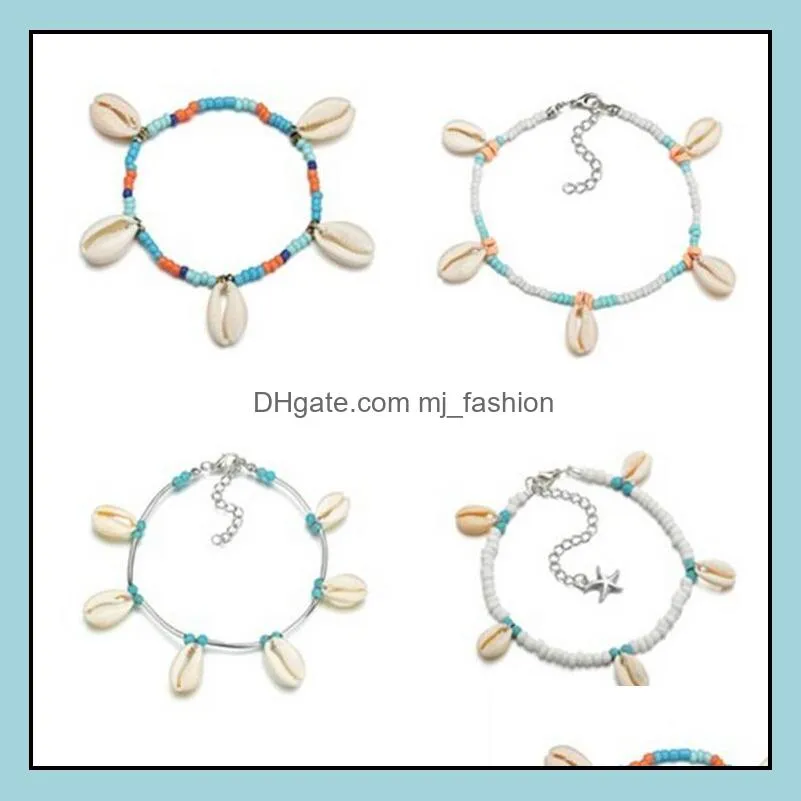 Tornozeleiras jóias bohemian mar de casca do mar para mulheres com correntes de correntes de barriga de charme de verão praia de verão sondade de tornozelo de tornozelo