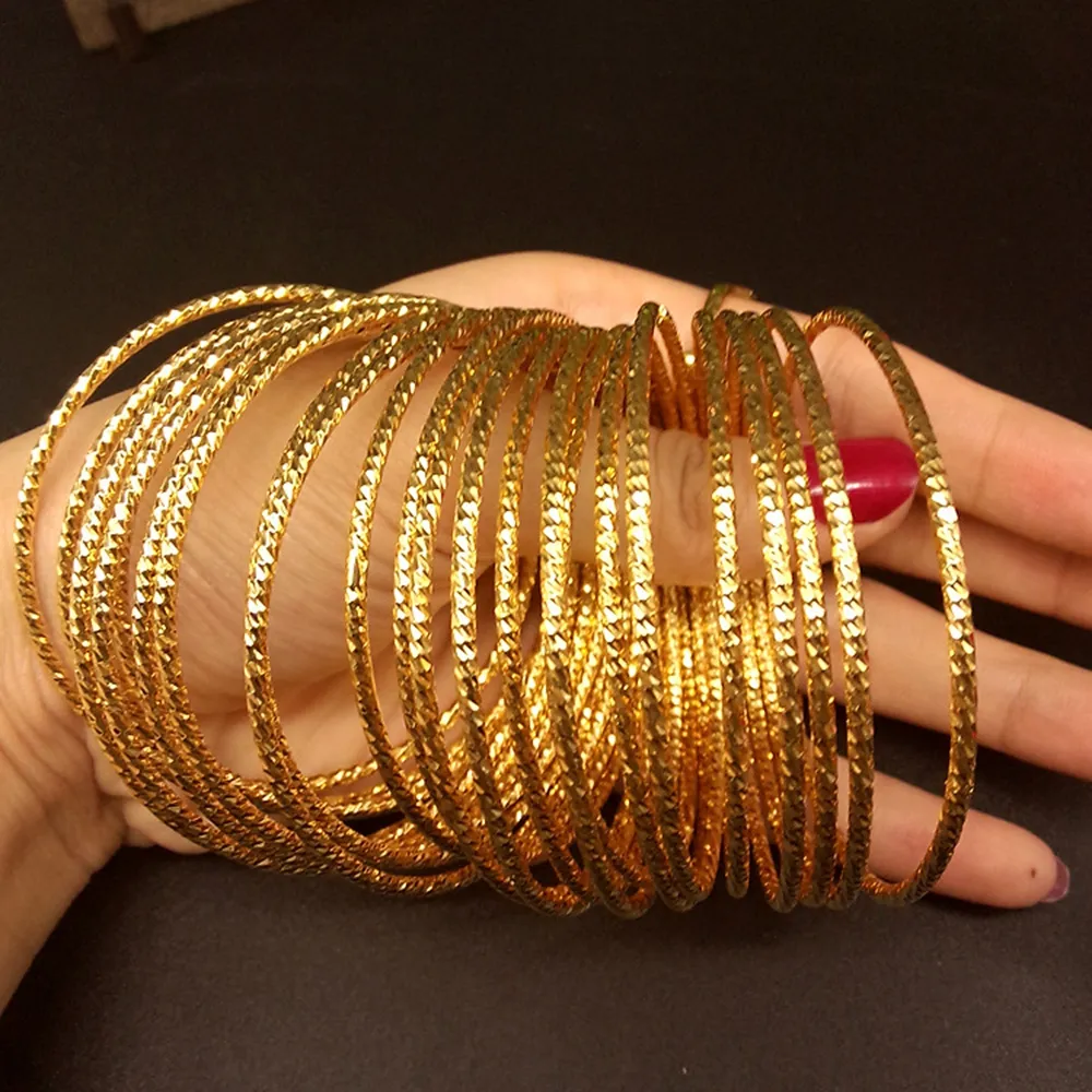 10 stycken grossist kvinna Bangle tunn armband 18k gul guld fylld klassisk tunna oöppnad smycken gåva dia 65mm, 2mm bred