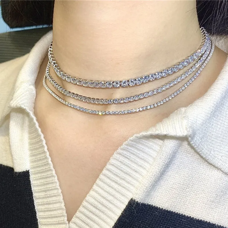 luxe diamant tennis collier designer 925 bijoux en argent sterling glace sur chaîne collier femme Party 5A Cubic Zirconia Choker Colliers Chaînes Avec Boîte Cadeau