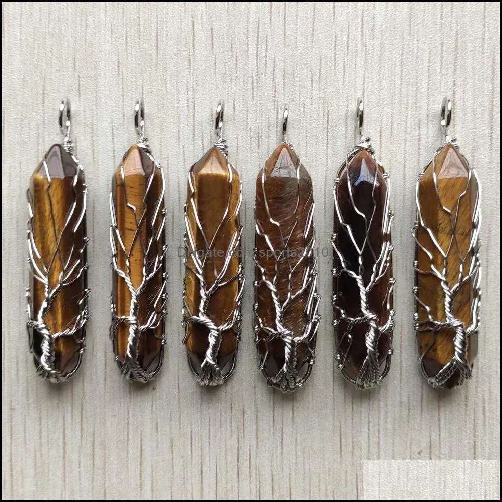 natural semi-precious stone charms tree of life crystal pillar pendulum pendants for jewelry making wholesal sports2010
