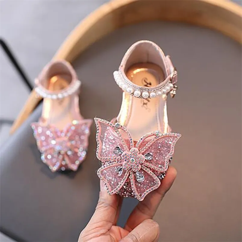 Sommarflickor Sandaler Fashion Sequin Bow Princess Shoes Baby Girl Flat Heel Size 2135 SHS104 220809