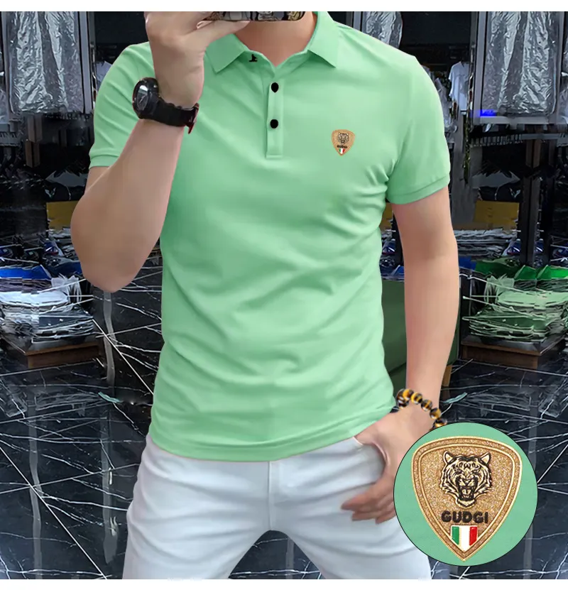 Męski stały kolor Casual Polo T-shirt Dekorat cukierki jasny kolor Męski Lapel Polo Tops Wysokiej jakości odzież wysokiej jakości mężczyzny M-4XL