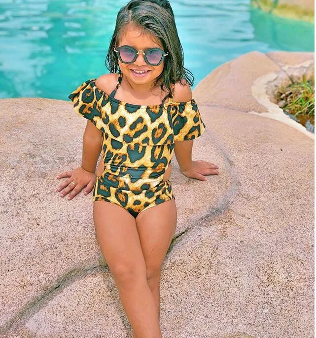 Babymeisjes ruche luipaard één-stuks bikini tankini kinderen zwemkleding 2022 zomer peuter strandkleding badkleding kinderen badpak