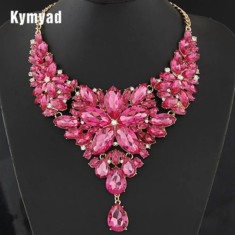 Kymyad Collier Femme Retro Statement Choker Necklace Gold Color Color Crystal Flower Necklaces Pendants Maxi Necklace Women Collares232H