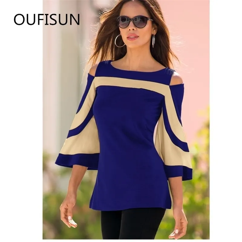 Vrouwen patchwork zomer lente blouse shirts elegante dame ol bodycon slanke blouses causale vleermuis mouw plus size shirts vrouwelijke tuniek 210401