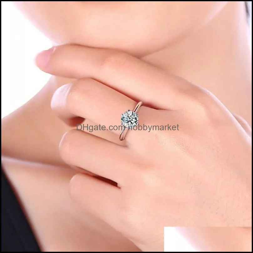 Solitaire Ring Rings Jewelry Luxury 1Ct Lab Diamond 100% Real 925 Sterling Sier Engagement Wedding Band For Women Bridal Party Drop Delivery