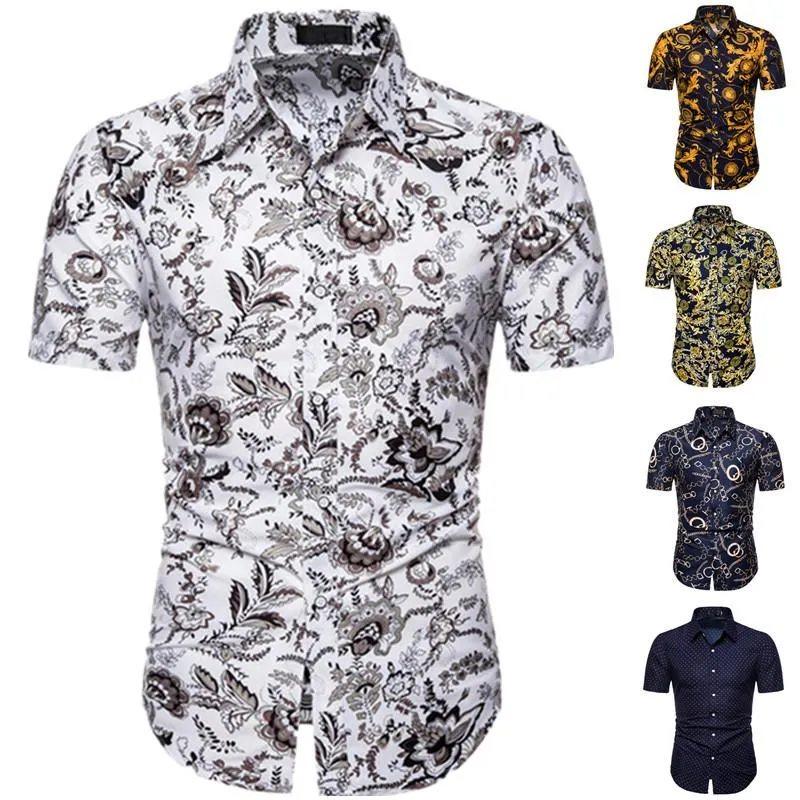 Erkekler Sıradan Gömlekler M-5XL Yaz için Dot Baskı İşi Kısa Kollu Düzenli Büyük Boyut Giysiler Erkek Ofis Düğmesi Up Blousesmen's