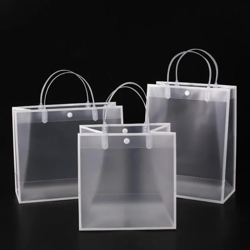 Hediye sargısı 100pcs plastik çanta tote çanta moda pvc buzlu şeffaf alışveriş çantaları bakkal sundrygift için