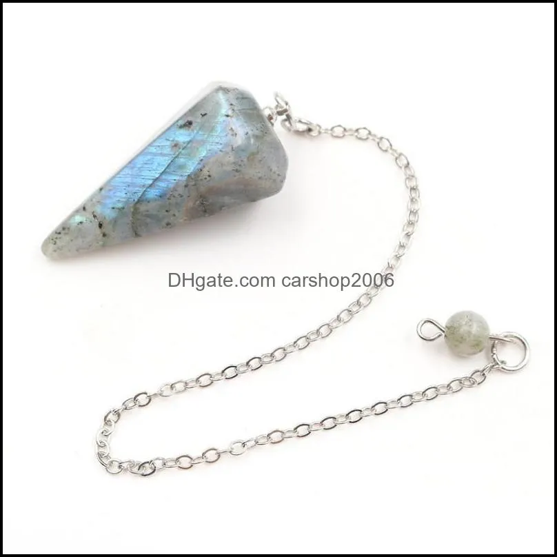 pendant necklaces hexagon pyramid pendulum natural labradorite stone reiki 7 chakra chain charms jewelry for wicca dowsing divination