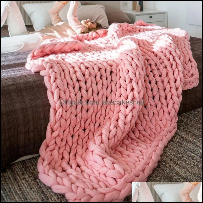 6cm Thick Wool Blanket Colorful Handmade Heat Knitted Blankets Woven Woolen Thread Warm Sofa Cover Multiple Colors and Sizes Home Textiles