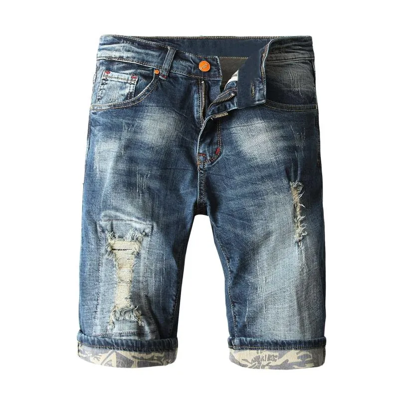 Calças de brim dos homens cuecas masculinas moda casual buraco reto fivela zíper denim shorts calças calças