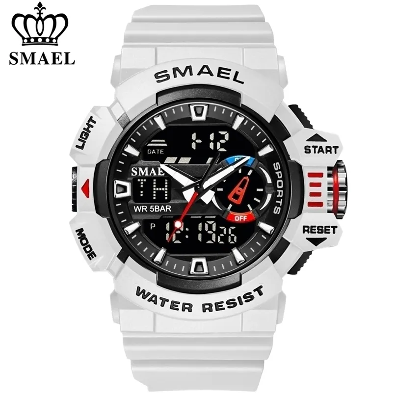 Smael Military Watches Men Sport Watch Waterproof Wristwatch Stopwatch Alarm Led Light Digital klockor Mens Big Dial Clock 8043 220530