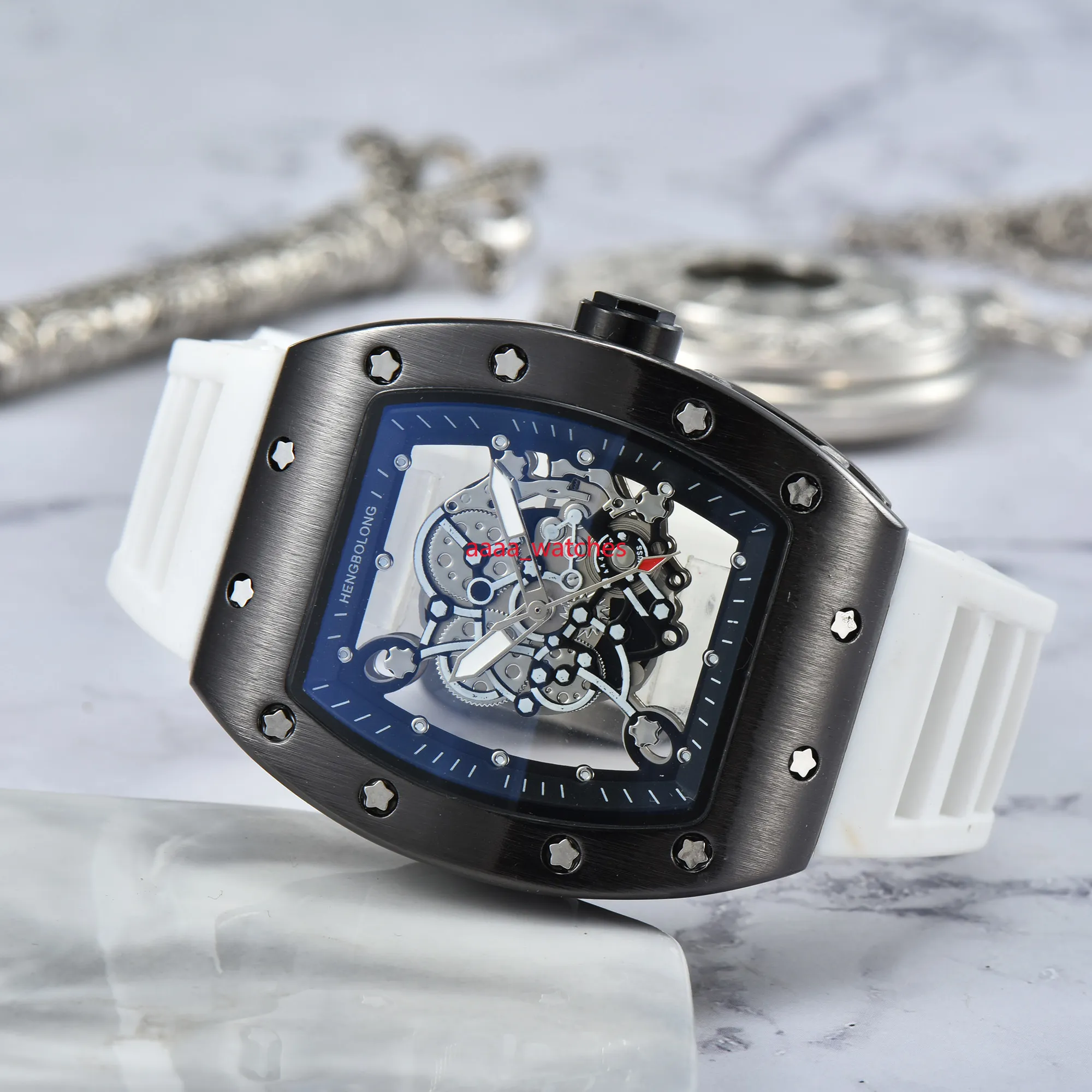 orologio da uomo con datario a 3 pin con fondo trasparente orologio da uomo in edizione limitata cinturino in silicone con orologio al quarzo di lusso
